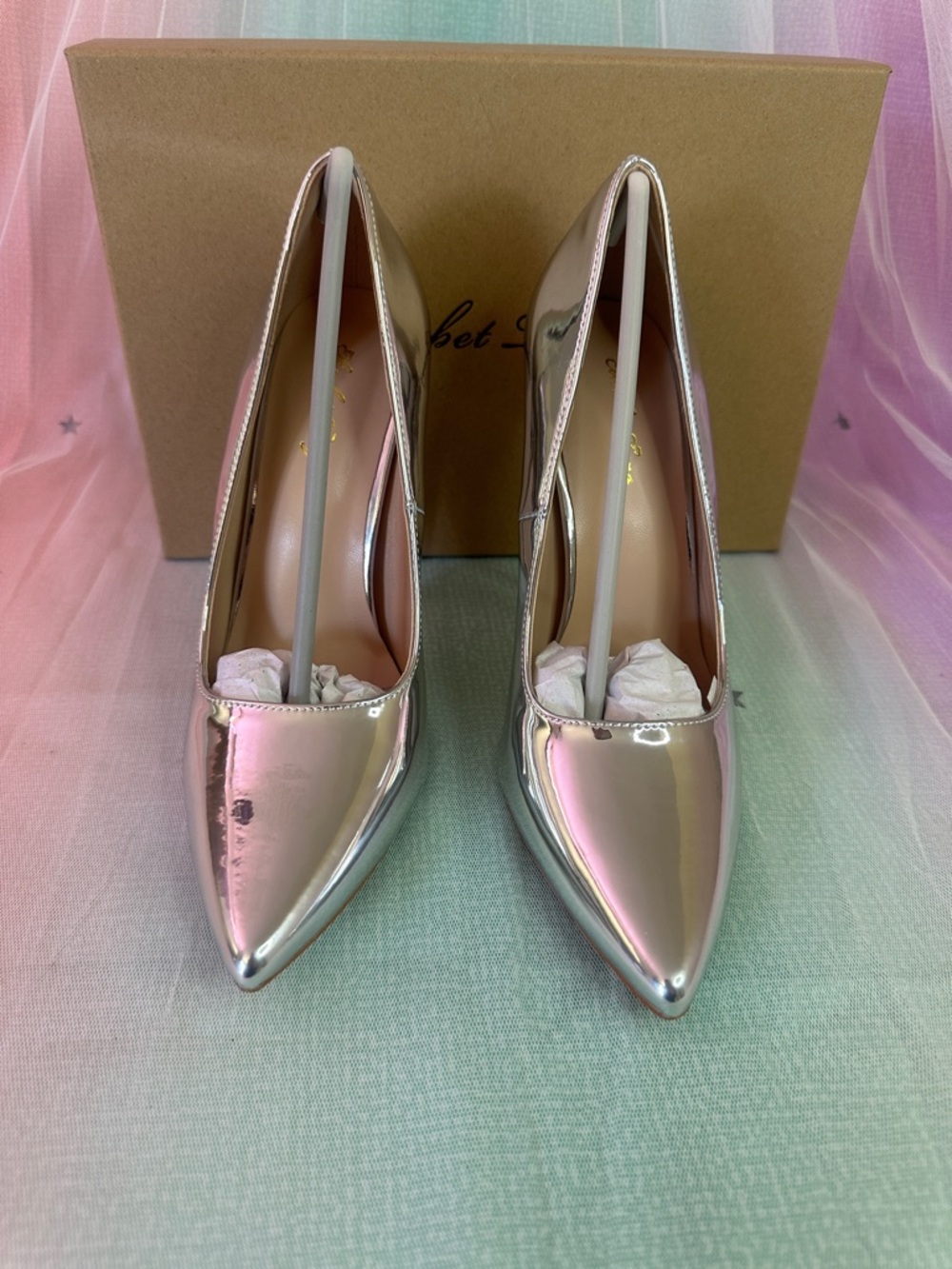 Iridescent Rose Gold Pointed-Toe Women's Pumps